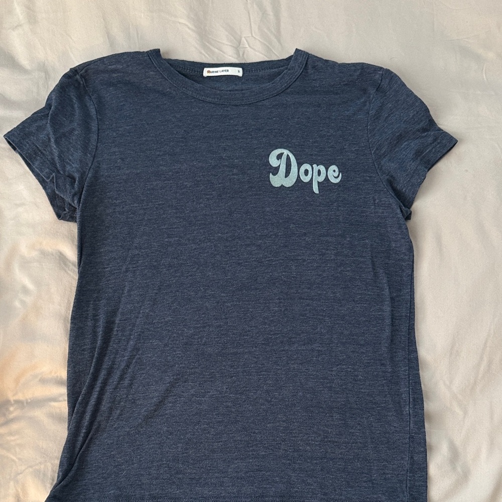 Marine Layer Navy Tee with Small Multicolor Logo